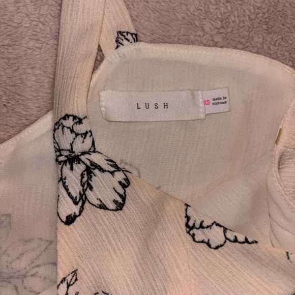 Lush Cream and Black Asymmetrical Bodysuit with Tie Front - Picture 3 of 6